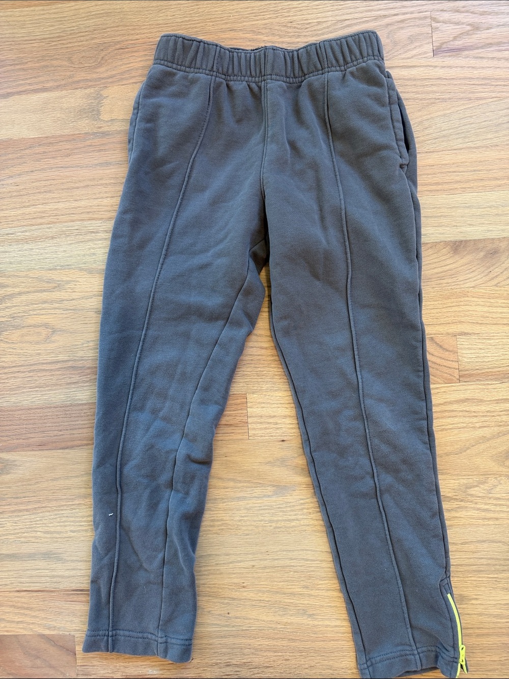 Tea Collection Kids Fleece Joggers in Dark Gray with Yellow Zip